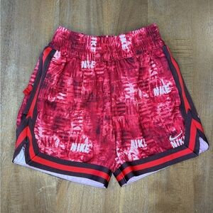 Nike Kids DRI-FIT Red Patterned Athletic Shorts with Contrast Trim